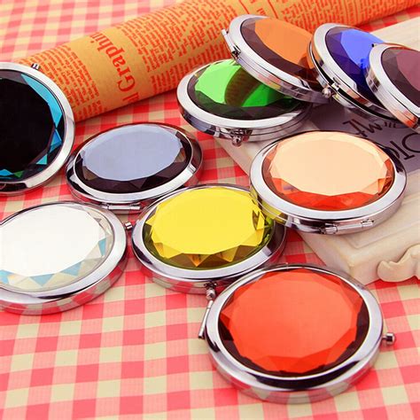 Crystal Metal Pocket Mirror Makeup Fold Round Crystal Compact Mirror Portable Cute Personalized