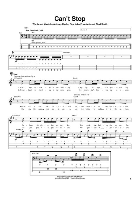 Cant Stop Sheet Music By Red Hot Chili Peppers For Bass Tab Sheet