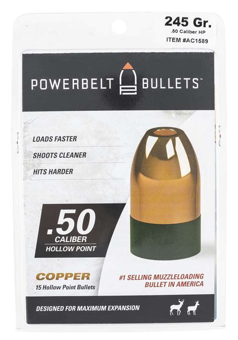 Powerbelt Bullets Ac1589 Copper 50 Cal Hollow Point 245 Gr 15 Per Box