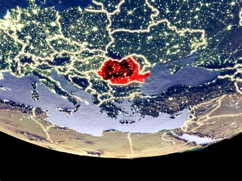 Romania At Night From Space Stock Photo Image Of Render Plastic