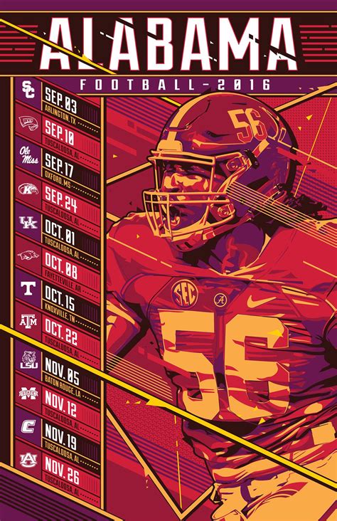 Alabama Football 2016 Schedule On Behance Sport Poster Design