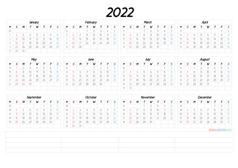 2022 Printable Yearly Calendar With Week Numbers 6 Templates