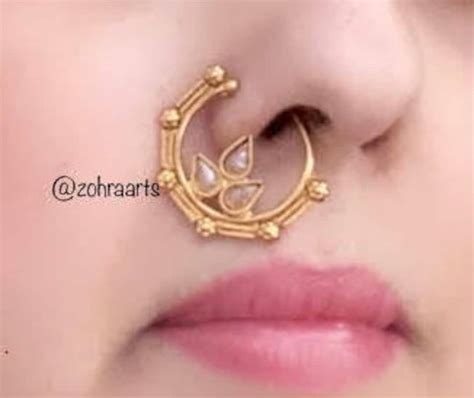 Nose Ring Indian Nose Ring Gold Nath Kundan Nose Ring Indian Wedding Jewelry Bridal Jewelry