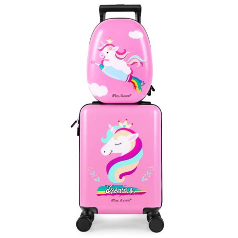 Unicorn Kids Luggage Girls Carry On Suitcase W 4 Spinner Wheels Pink