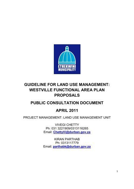 Guideline For Land Use Management Westville Functional Area Plan