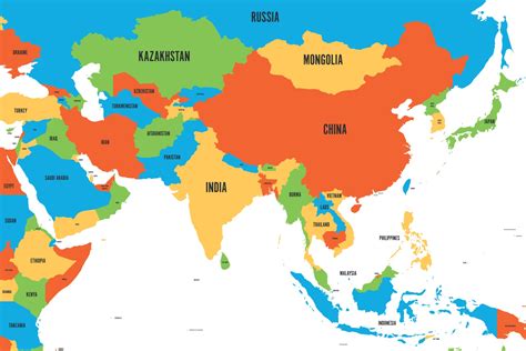 A map of asia with countries and labels, including outlines of all the countries. Map of Asia | Printable Large Attractive HD Map of Asia ...