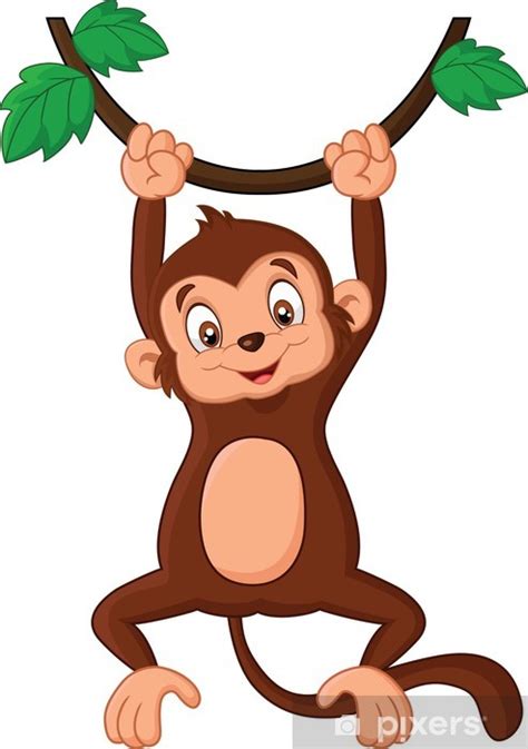 Wall Mural Cartoon Monkey Hanging In Tree Pixersus