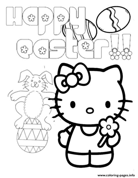 Hello Kitty Bunny On Egg Easter Coloring Pages Printable