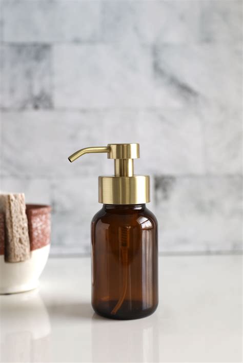 Apothecary Amber Glass Foaming Soap Dispenser With Gold Foam Etsy In