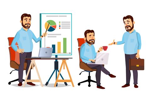 Boss Working Character Vector Working Male Modern Office Workplace