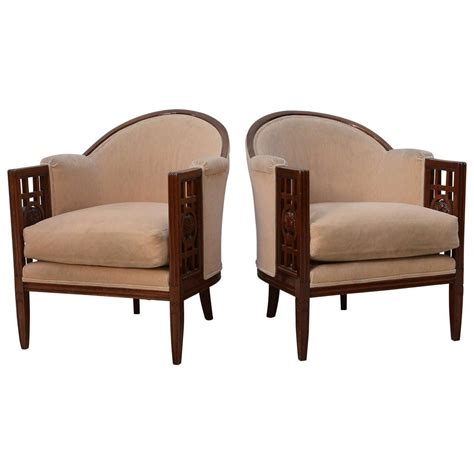 Pair French Art Deco Giltwood Club Chairs Style Paul Follot At 1stdibs