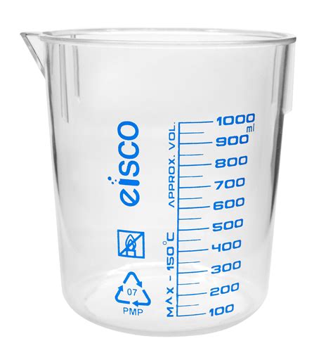 Beaker 1000ml Tpx Plastic With Spout Blue Graduations Eisco Lab