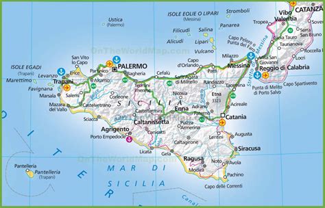 Large Map Of Sicily Printable Map Of Sicily Printable Maps