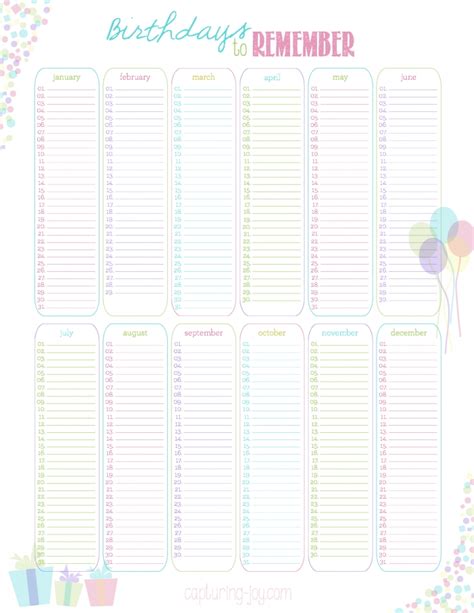 Free 12 Month Birthday Calendar Template Calendar Inspiration Design