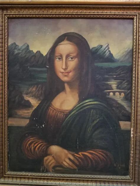 Mona Lisa Oil Painting On Art Board Framed And Signed A Juloon Leonardo