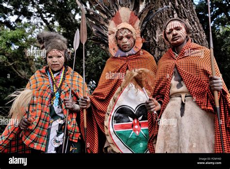 Traditional Garment And War Paint Of The Kikuyu Tribe In Kenya Stock
