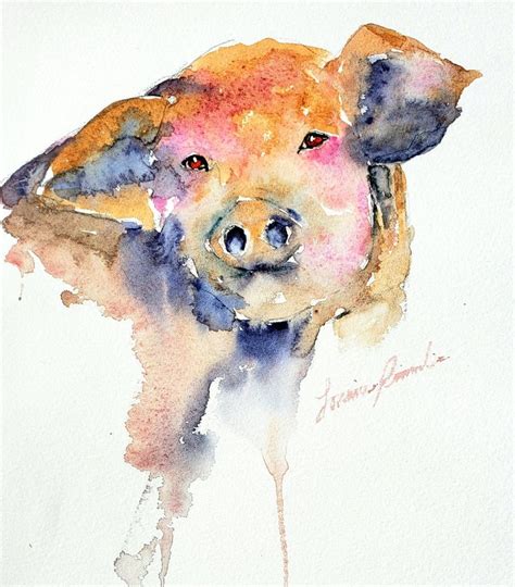 A Watercolor Painting Of A Pigs Head