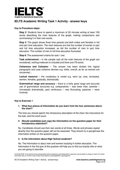 IELTS Academic Writing Task 1 Activity - answer keys page