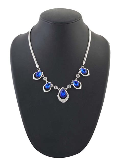 Buy Silver N Royal Blue Stone Necklace No Online Shopping Jynhof40118