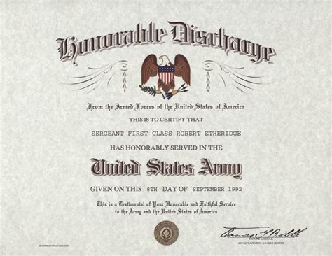 Us Army Honorable Discharge Certificate