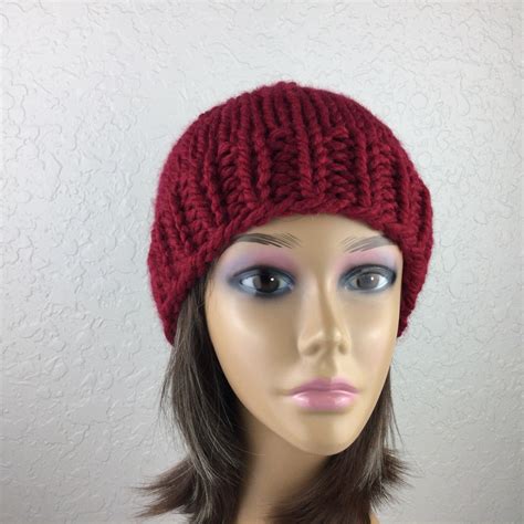 Red Knit Beanie Hat For Men Or Women Classic Red Beanie Etsy