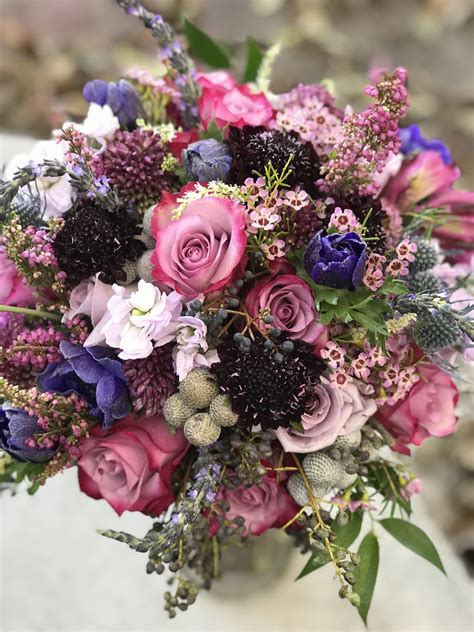 romantic bridal bouquet of shade of lavender very aromatic with lavender roses and stock