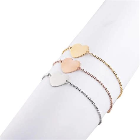 3pcslot Heart Bracelets Stainless Steel Heart Charm Bracelets For Lady