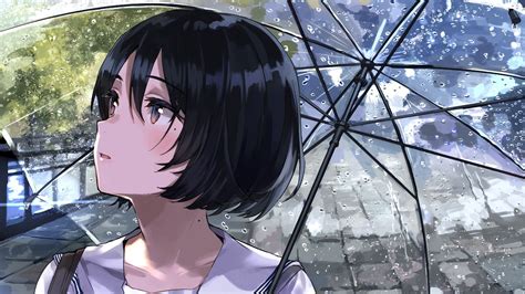 Desktop Wallpaper Umbrella Anime Girl Cute Rain Original Hd Image