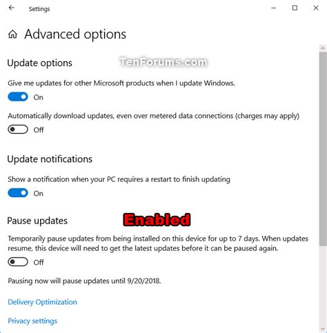 enable or disable pause updates feature in windows 10 tutorials