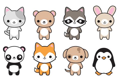 Premium Vector Clipart Cute Animals Kawaii Animals Cute Etsy