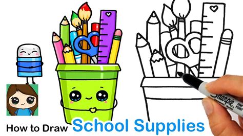 How To Draw A Cup Of Back To School Supplies Easy Youtube