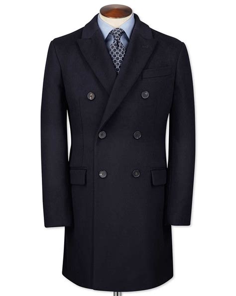 Navy Wool And Cashmere Double Breasted Overcoat Jackets Men Fashion