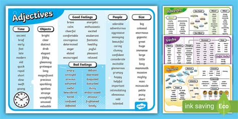 Word Mat Pack Nouns Verbs Adjectives And Adverbs Twinkl