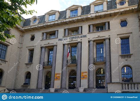 Palais Consulaire French Text On Facade Buiding In Perpignan City