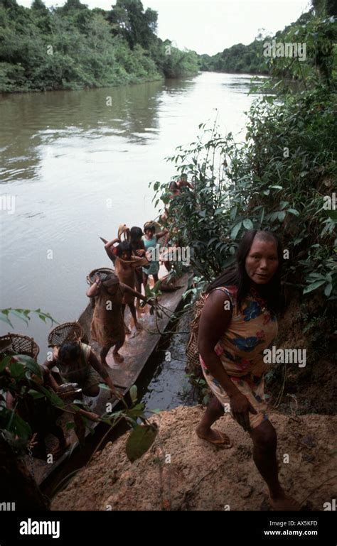 A Ukre Village Brazil Kayapo Women On A Fruit Collecting Expedition With Dugout Canoe Xingu