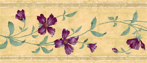 prepasted wallpaper border floral green purple beige lilies on vine wall border retro design