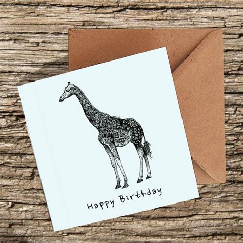 Giraffe Card Giraffe Birthday Card Giraffe Art Card Etsy Card Art