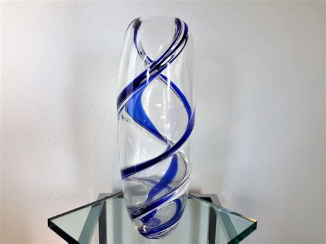 Murano Seguso Viro Vase Blue Spiral Twist Signed Seguso 15 1 2 Tall Contemporary