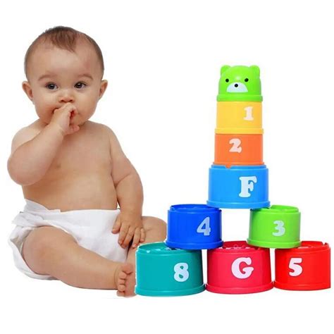 9 In 1 Figures Letters Foldind Stack Cup Tower Educational Toys 6month