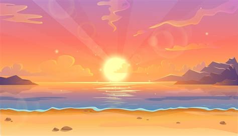 Premium Vector Cartoon Illustration Of Ocean Landscape In Sunset Or