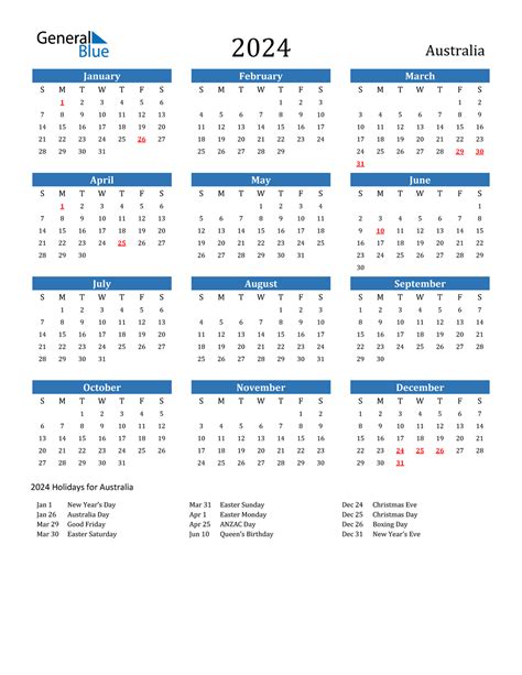 Australia Calendar 2024 Free Printable Word Templates