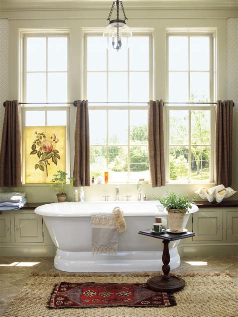 Bay windows add drama to a room bay windows can add drama and help highlight a room's unusual elements and features separate units you can use separate window treatments for each of the windows. Inspired soaker tub in Bathroom Farmhouse with Arched ...