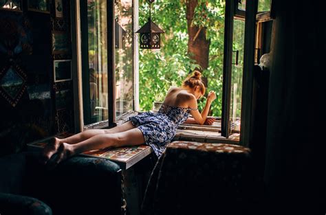 Wallpaper Dark Window Legs Barefoot Lying On Front Flower Dress No Bra Bare Shoulders