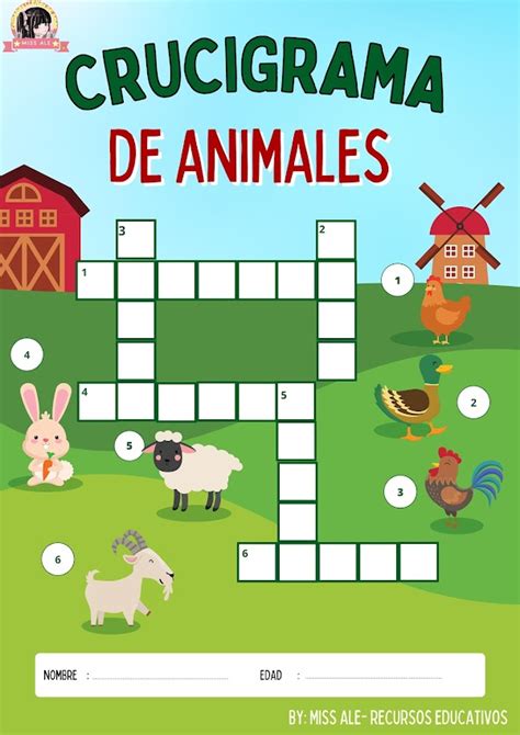 Miss Ale Recursos Educativos Crucigrama De Animales De La Granja