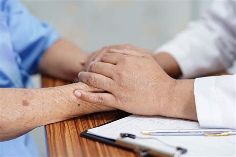 Holding Touching Hands Asian Senior Or Elderly Old Lady Woman Patient