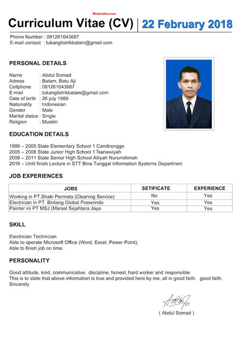 Contoh Curriculum Vitae Cv Dalam Bahasa Inggris Terbaru Lengkap Sexiz Pix