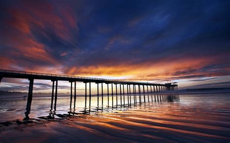 Bridge Sunset Sea Landscape Pier Reflection