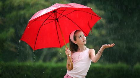 Children Umbrella Girl Rain Woman Outdoors Nature Summer Baby With
