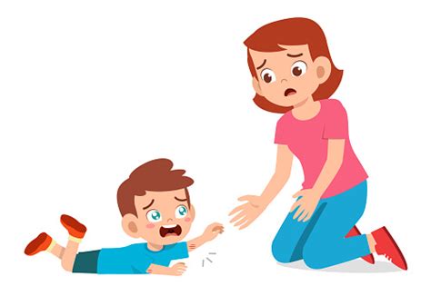 Sad Little Kid Boy Cry With Mother Stock Illustration