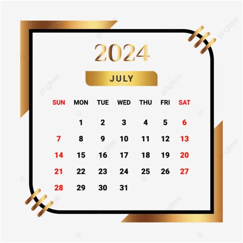 2024 July Month Calendar With Black And Golden Vector Monthly Calendar